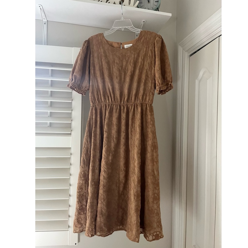 Tan Lace Midi Dress